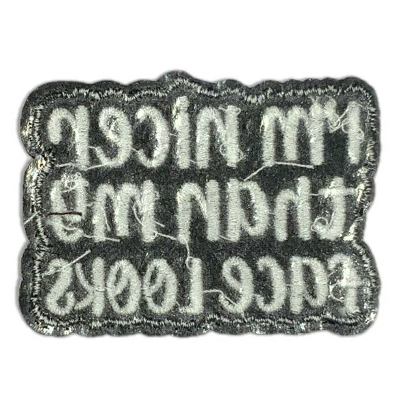 I'm Nicer Than My Face Looks Black White Embroidered Patch Funny Iron On RBF - Picture 3 of 5